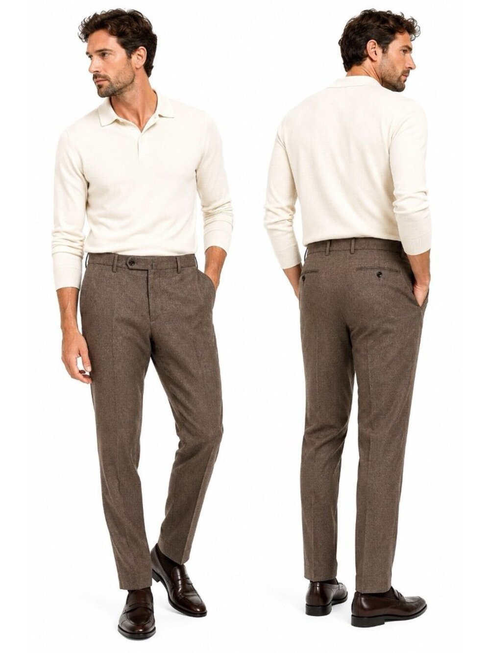 PT TORINO deluxe comfort wool brown slim tailored dress pants 50 EU W35 italy